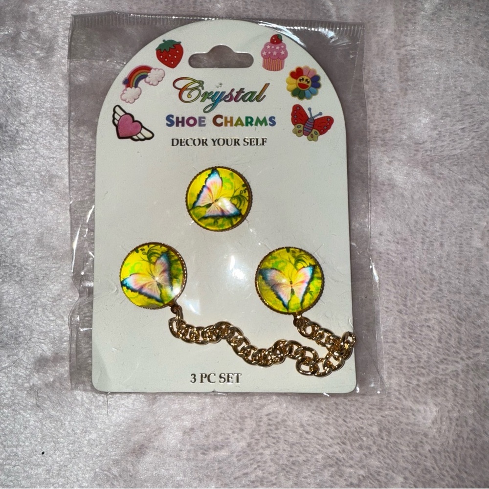 ✨✨5/$10✨✨ Lot of 3 Shoe Charms Butterfly with Green & gold accents for Crocs